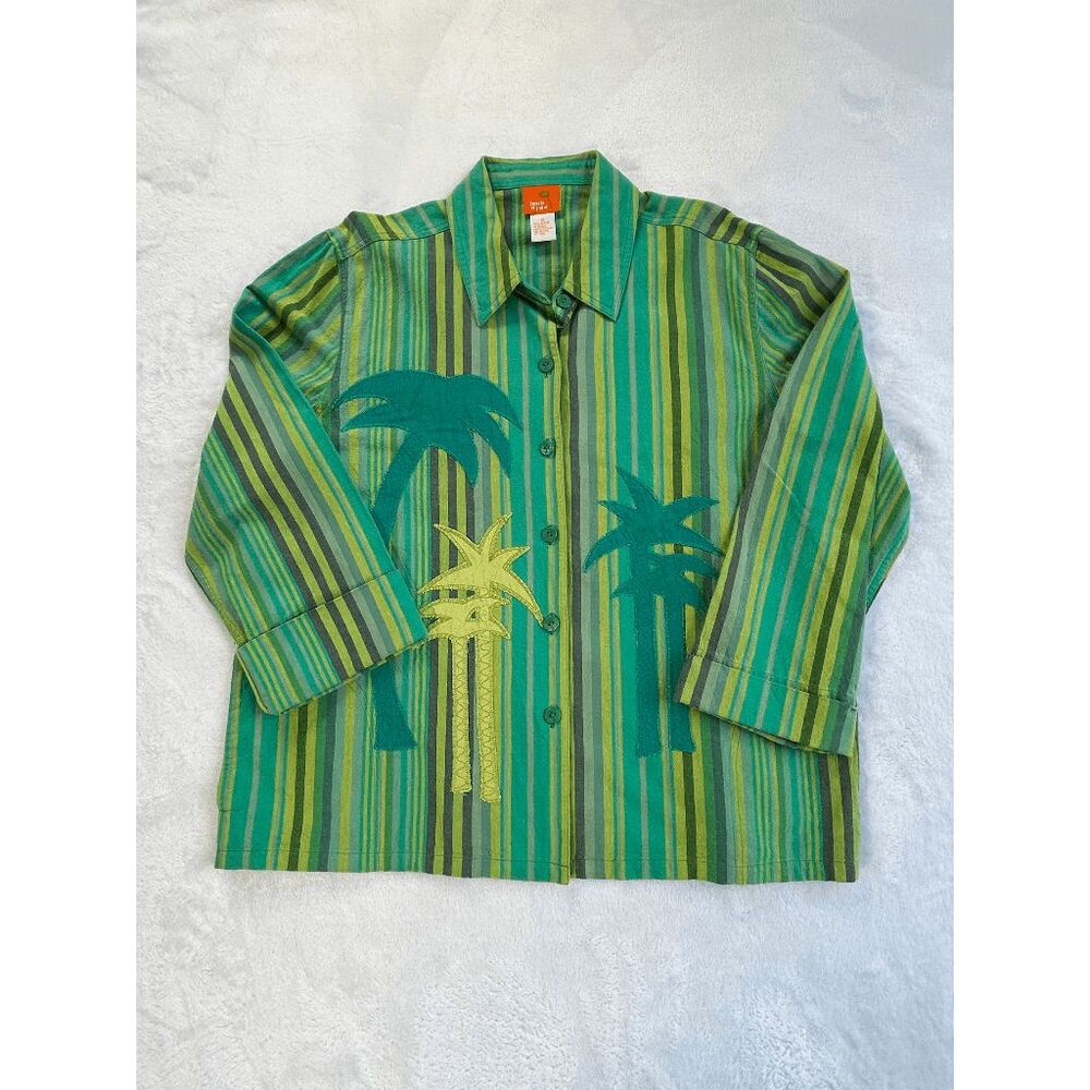 Hearts of Palm 100% Cotton Shacket, Size 14, Embroidered Palm Trees, Eclectic